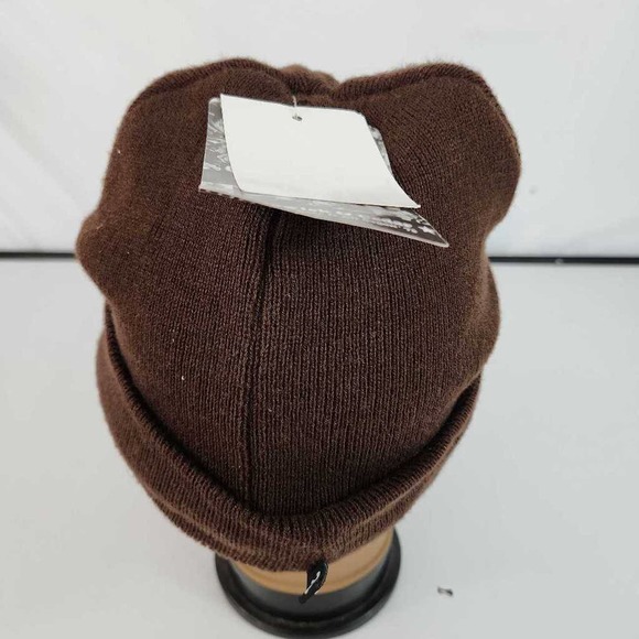 Sedgwick & Cedar Mens Beanie Hat Brown Brim Knit Logo Fitted Winter One Size New - Picture 3 of 6